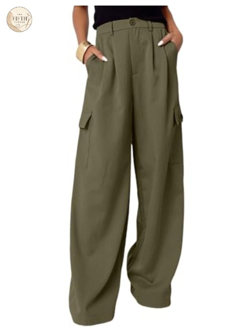 High Waisted Wide Leg Cargo Pants Pleated Casual Work Pants Pockets